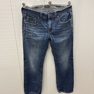 Buckle Black Jeans Mens 36x32 Medium Wash 7 Fit Distressed Double Pockets